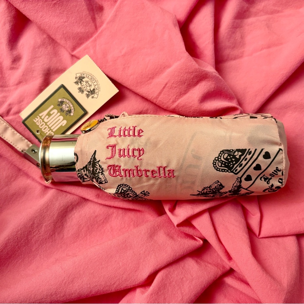 Vintage Y2K Juicy Couture Pink Stripe Sequin Butterfly Tote Bag + Umbrella NWT - Picture 5 of 5